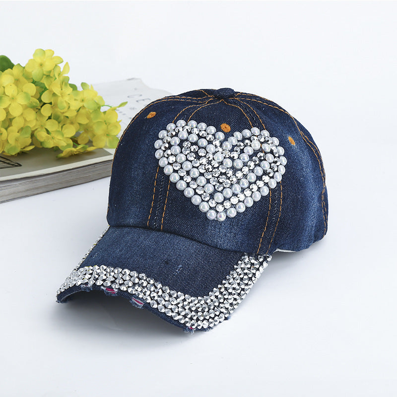 Wholesale Heart-shaped Diamond Denim Baseball Caps
