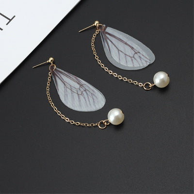 Wholesale Vintage Pearl Tulle Butterfly Wing Earrings