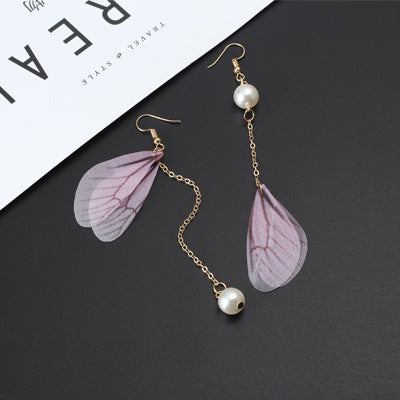 Wholesale Vintage Pearl Tulle Butterfly Wing Earrings