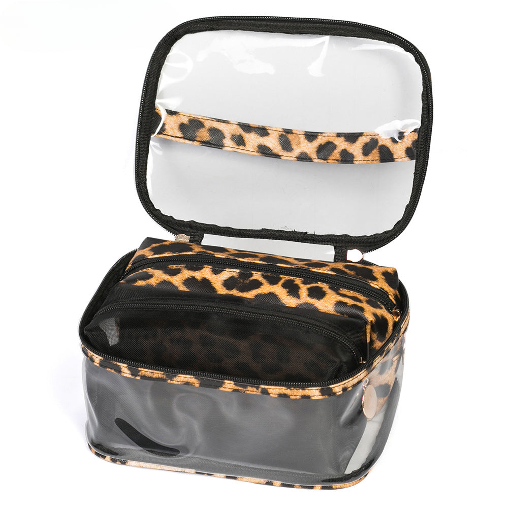 Wholesale Retro Leopard Pattern Makeup Bag PVC Transparent Bag Multi Functional Large Capacity Storage Bag