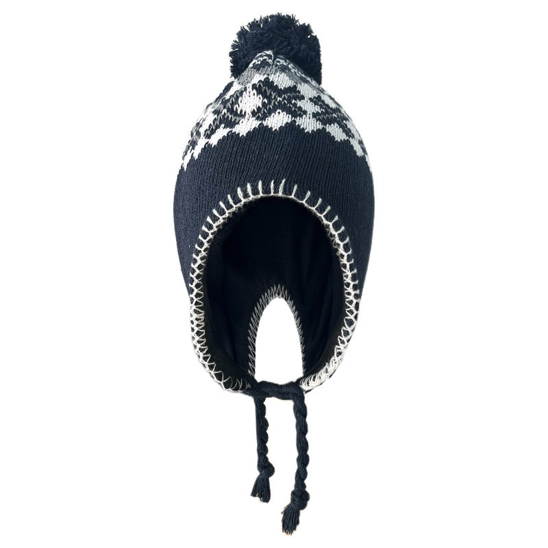 Wholesale Winter Plus Velvet Knitted Wool Ball Earmuffs Knitted Warm Thick Hat