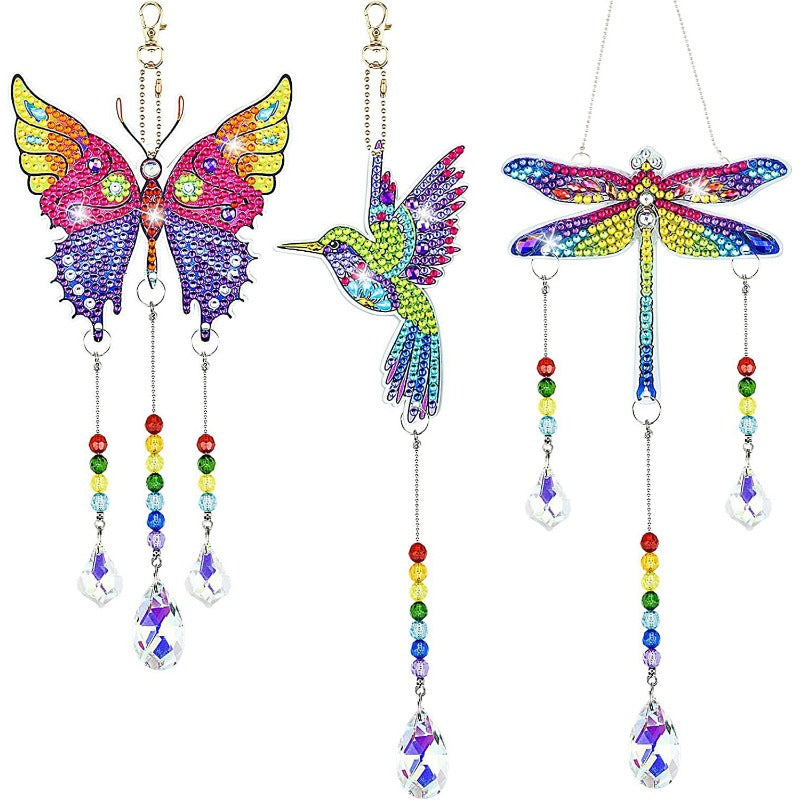 Wholesale Double-sided Crystal Diamond Butterfly Acrylic Wind Chime Three Piece Set