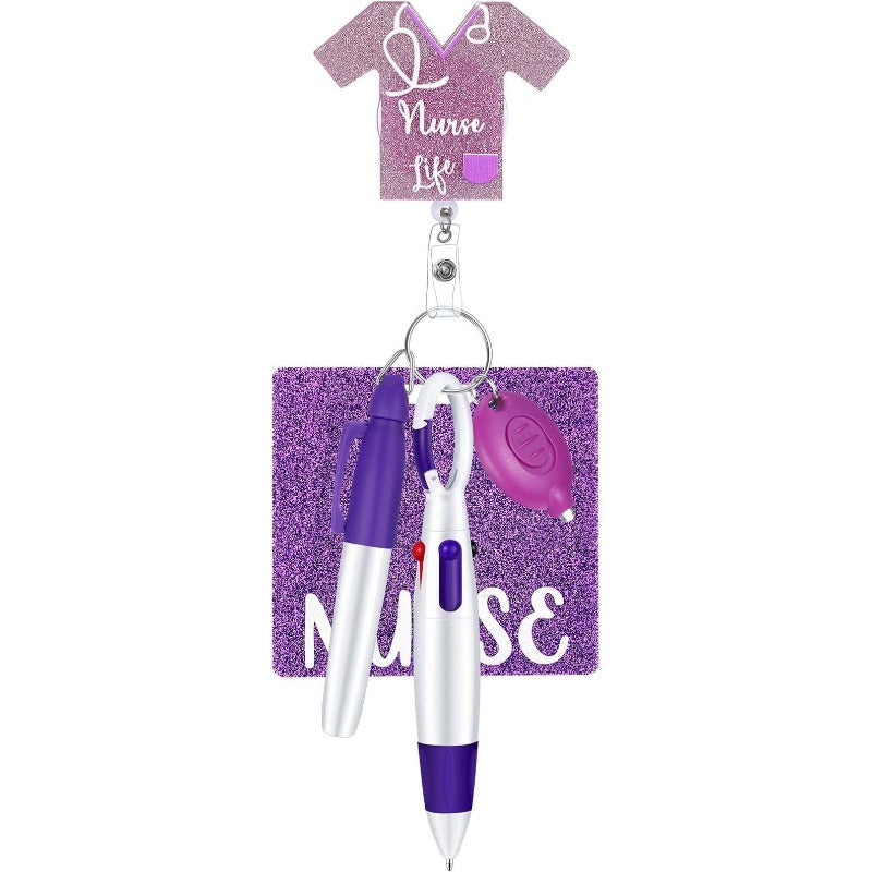 Wholesale Nurse Pen Set with Light Retractable Badge Reel Keychain