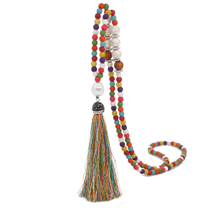 Wholesale Pearl Full Diamond Silk Thread Tassel Necklace Sweater Chain