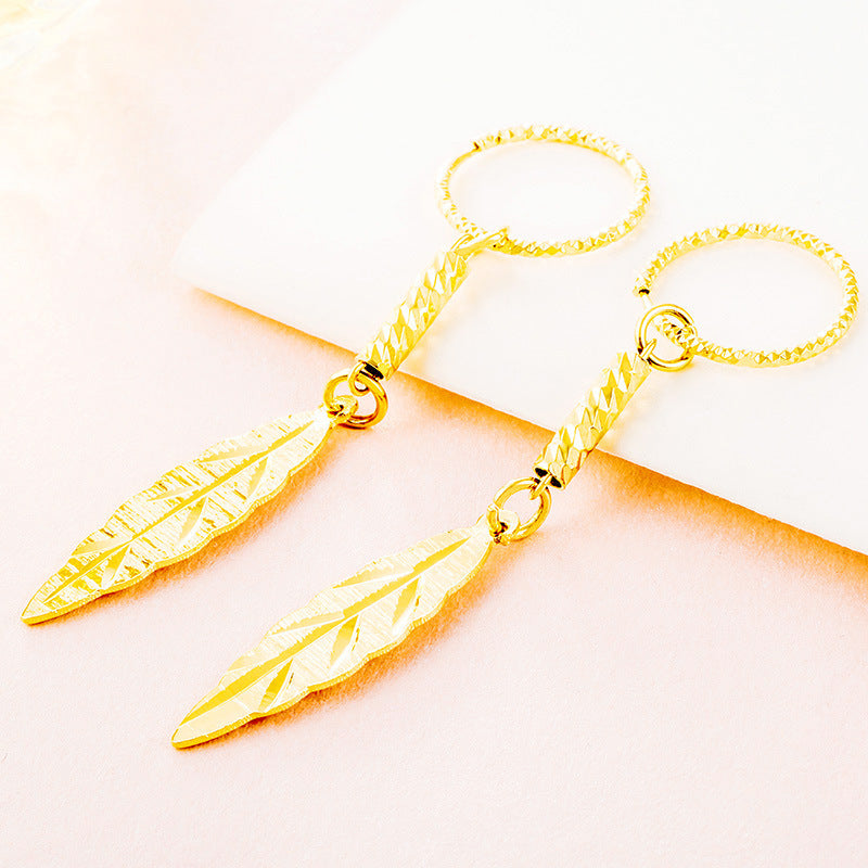 Wholesale Gold-plated long gold leaf tassel earrings
