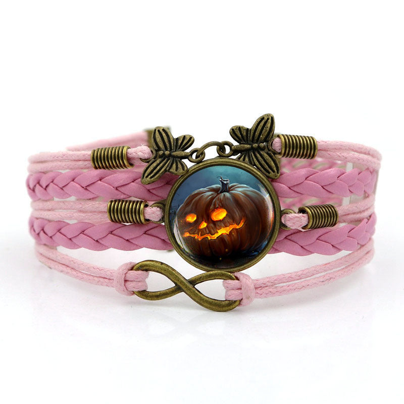 Wholesale Halloween Pumpkin Time Gem Butterfly 8 Word Hand Woven Alloy Bracelet