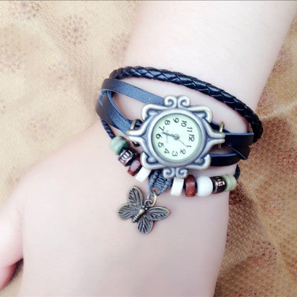 Wholesale Forest Women Butterfly Leather Bracelet Watch