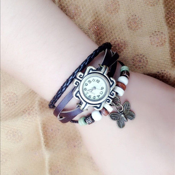 Wholesale Forest Women Butterfly Leather Bracelet Watch