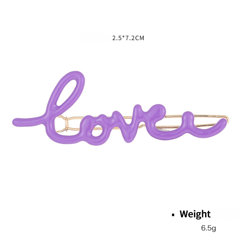 Wholesale Valentine's Day LOVE Letter Gold Plated Drop Oil Hair Clips