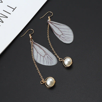 Wholesale Vintage Pearl Tulle Butterfly Wing Earrings