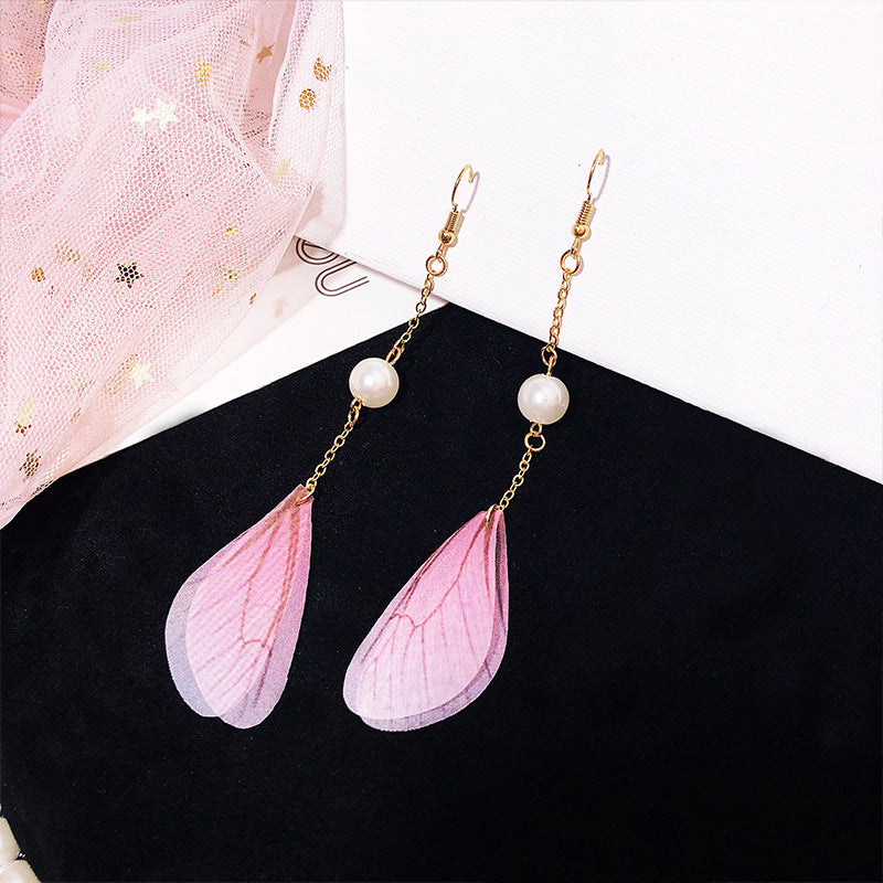 Wholesale Vintage Pearl Tulle Butterfly Wing Earrings