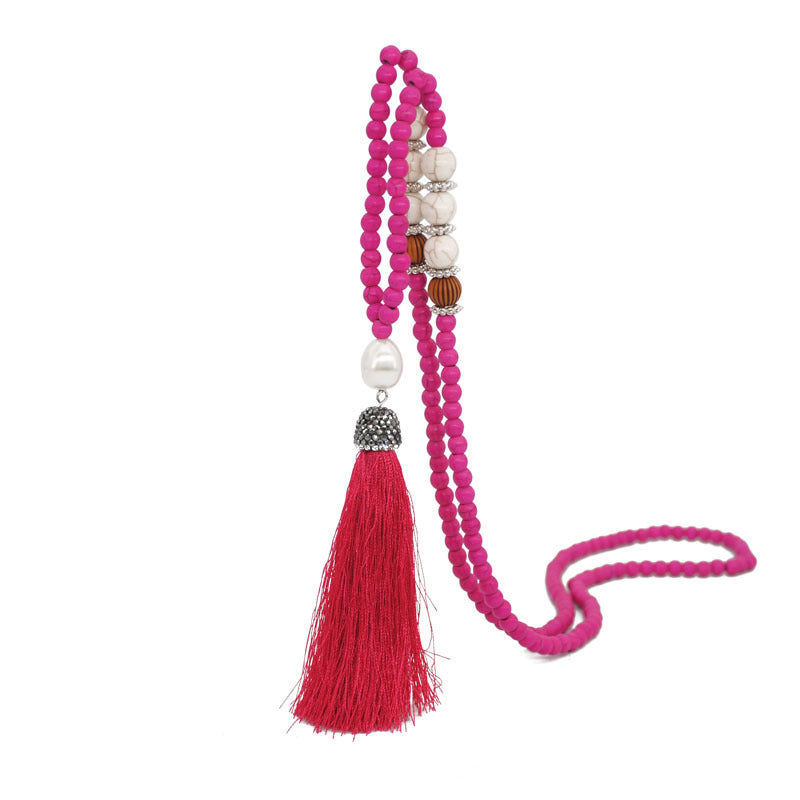 Wholesale Pearl Full Diamond Silk Thread Tassel Necklace Sweater Chain