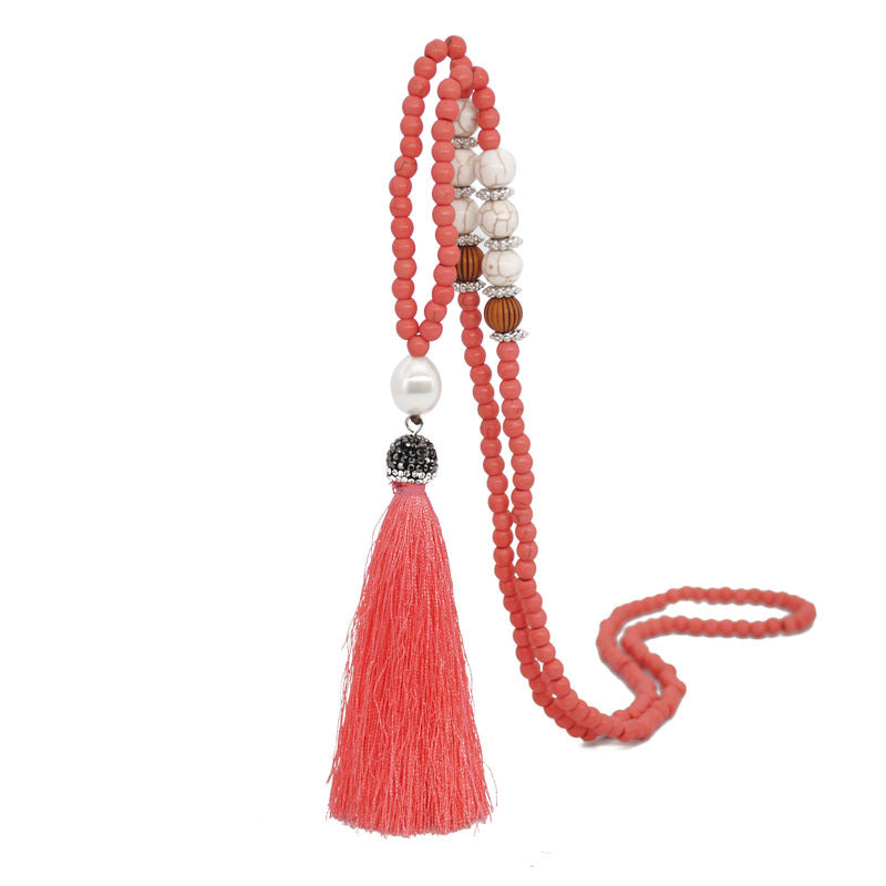 Wholesale Pearl Full Diamond Silk Thread Tassel Necklace Sweater Chain