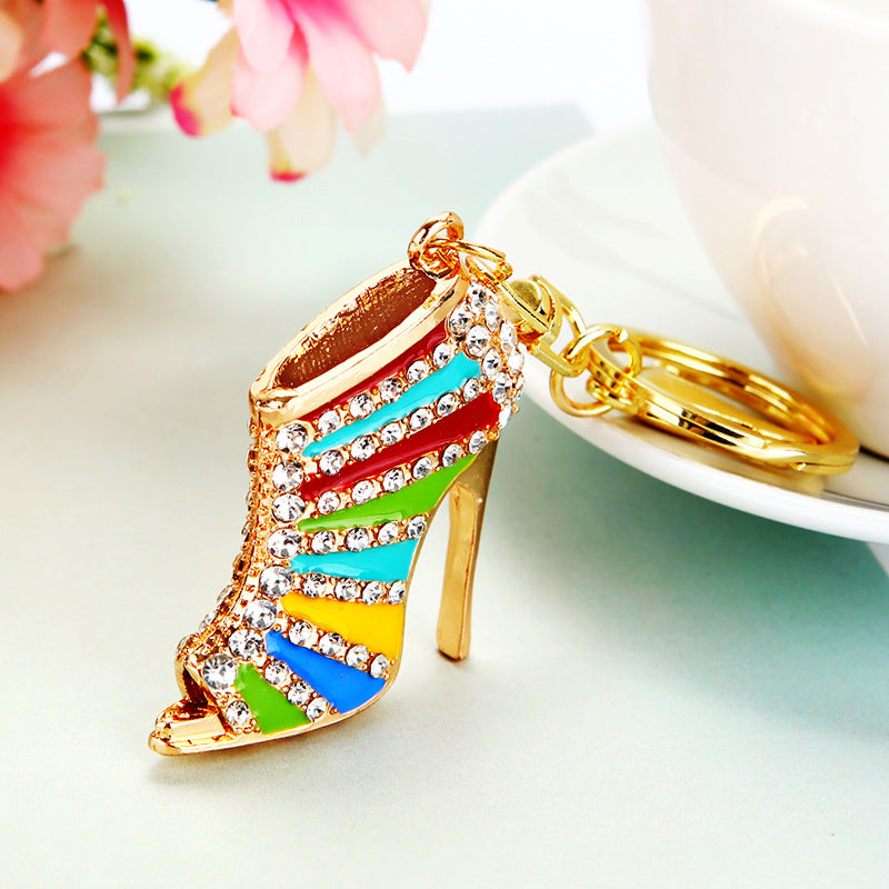 Wholesale Wave dot high heels rhinestone metal keychain