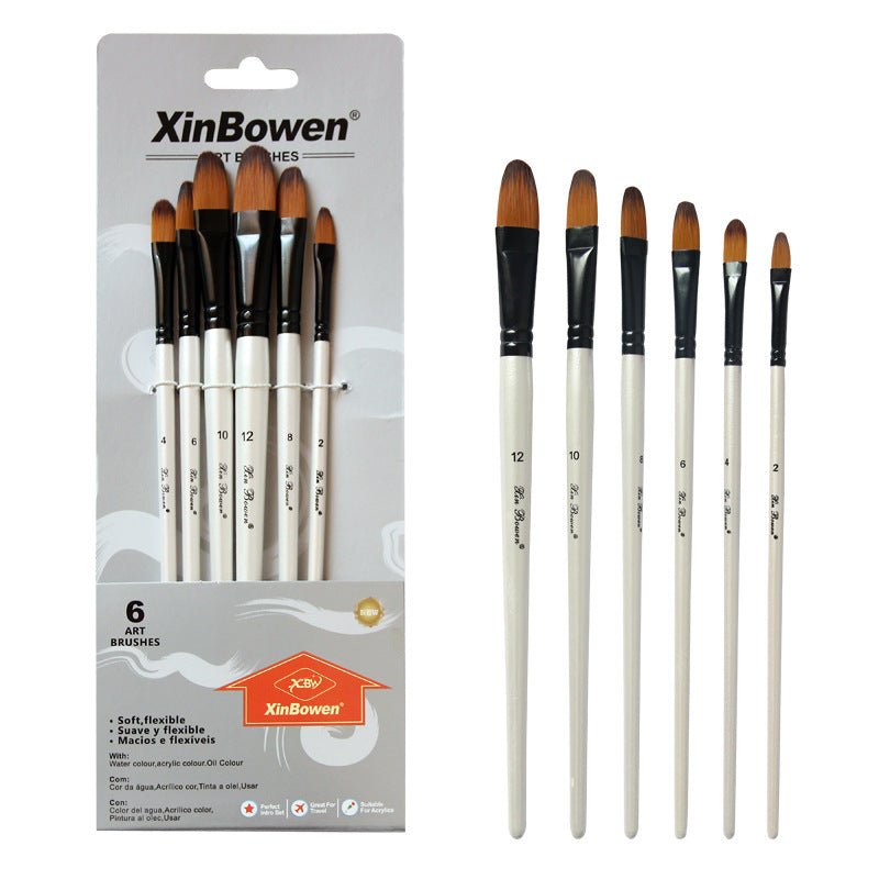 Wholesale 2-color Nylon Fur 6-piece Pearl White Watercolor Brush Set