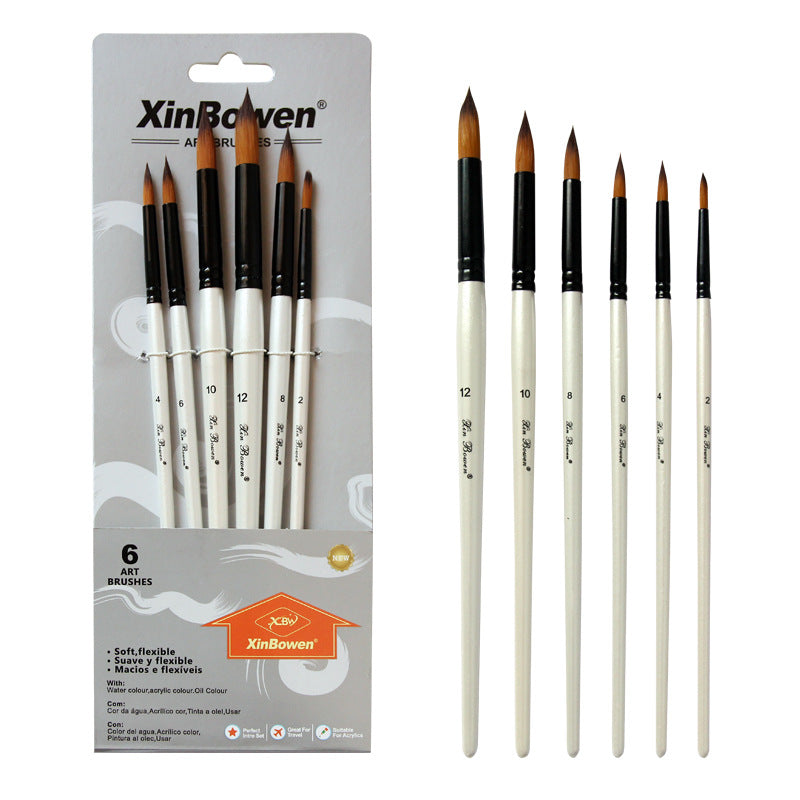 Wholesale 2-color Nylon Fur 6-piece Pearl White Watercolor Brush Set