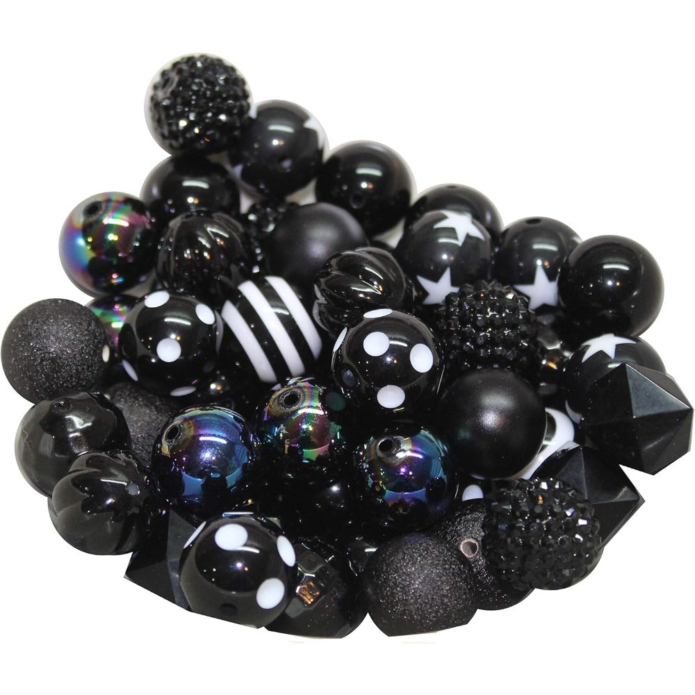 Wholesale 50pcs 20mm Bulk Mix of  Black Chunky Bubblegum Beads 11 Styles Acrylic Gumball Beads Lot