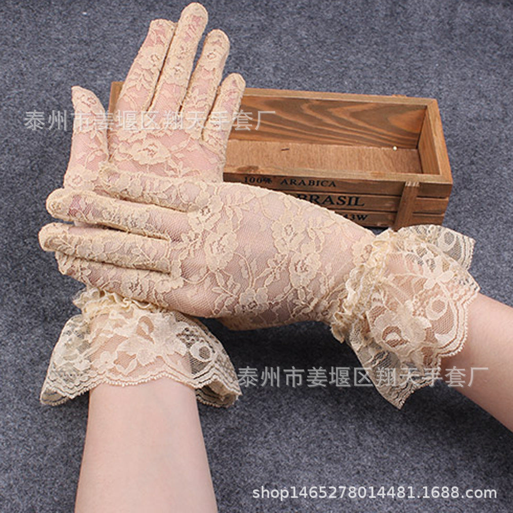 Wholesale  Summer Black Large Lace Short Sunscreen Gloves