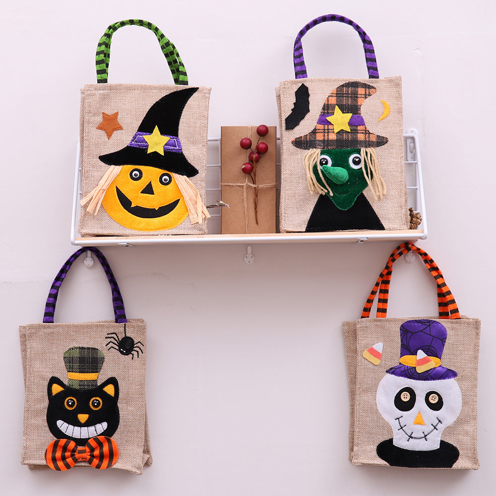 Wholesale Halloween Creative Cartoon Pumpkin Witch Party Linen Candy Gift Shoulder Bag
