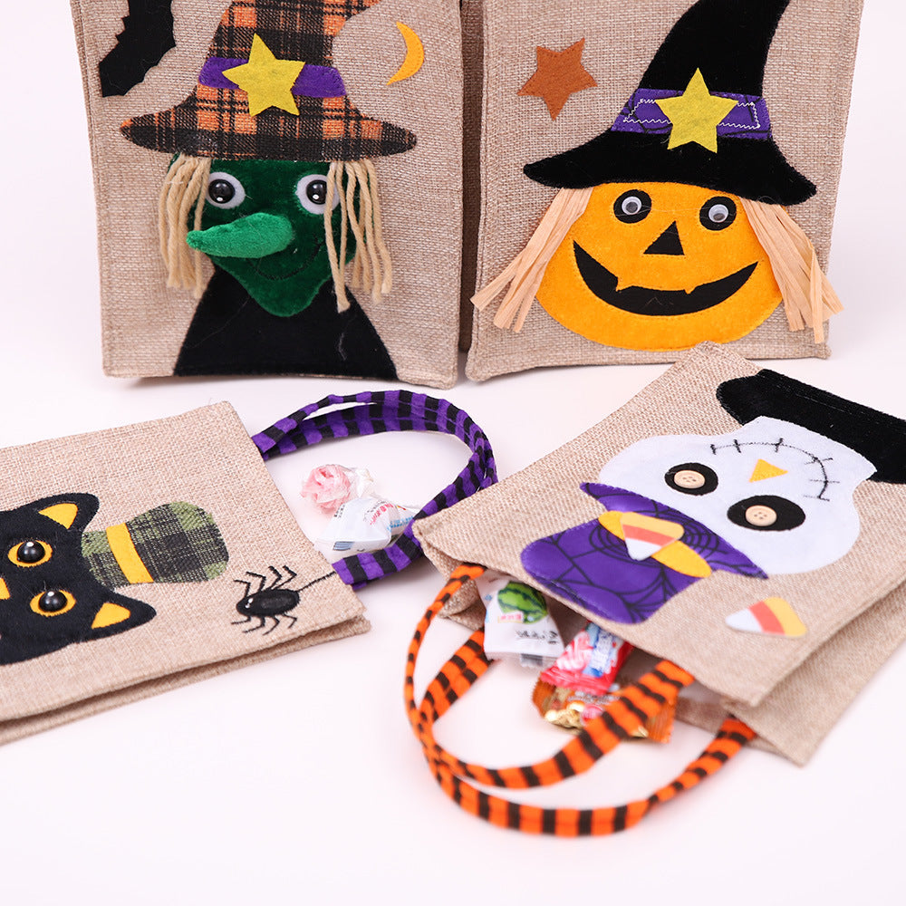 Wholesale Halloween Creative Cartoon Pumpkin Witch Party Linen Candy Gift Shoulder Bag