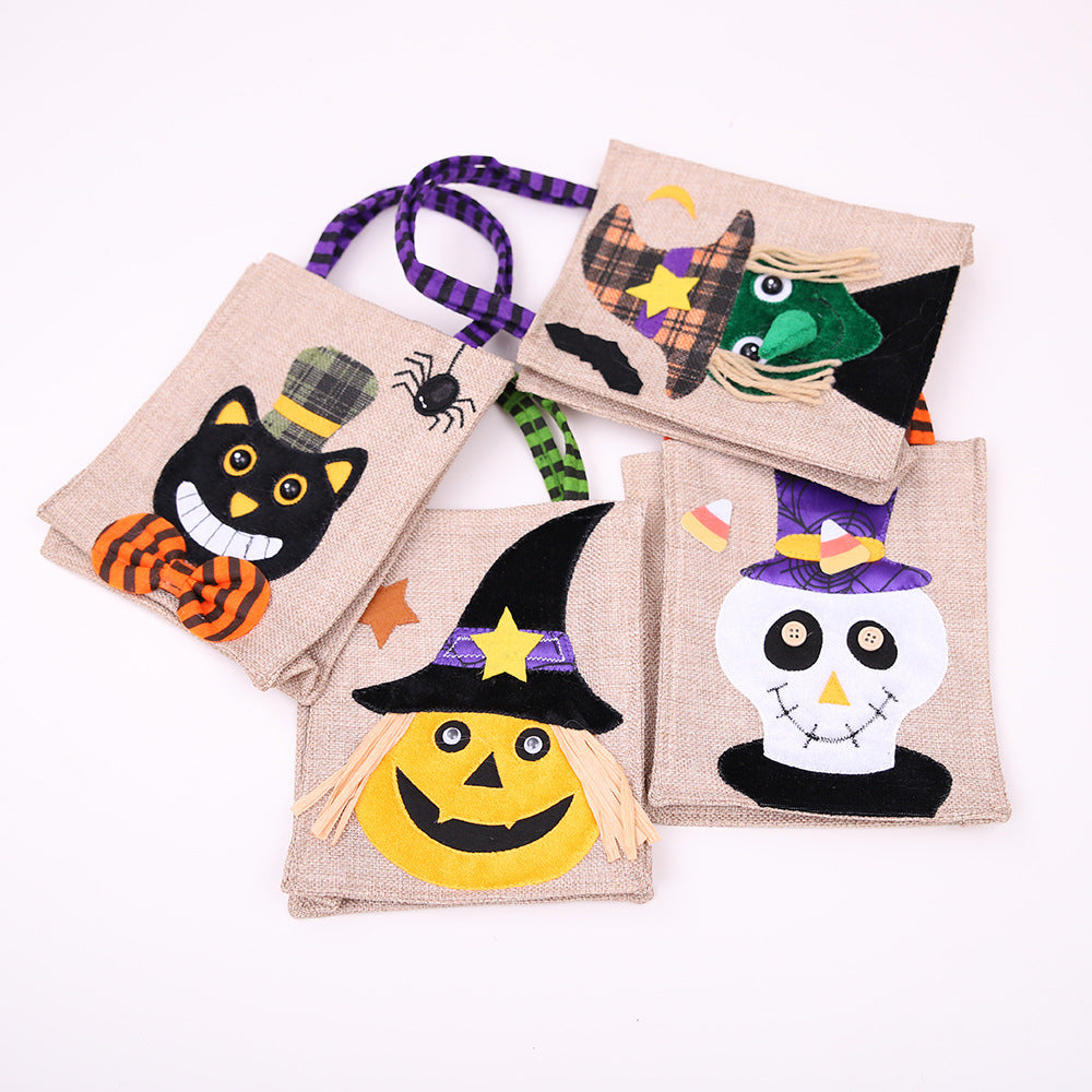 Wholesale Halloween Creative Cartoon Pumpkin Witch Party Linen Candy Gift Shoulder Bag