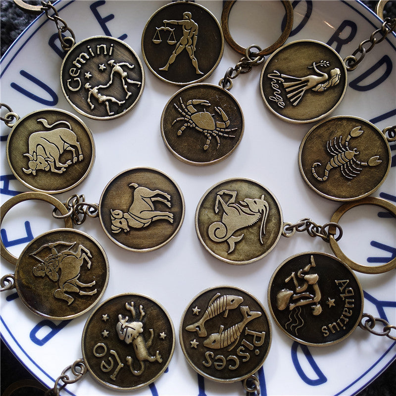 Wholesale 12 Constellations Retro Metal Keychains