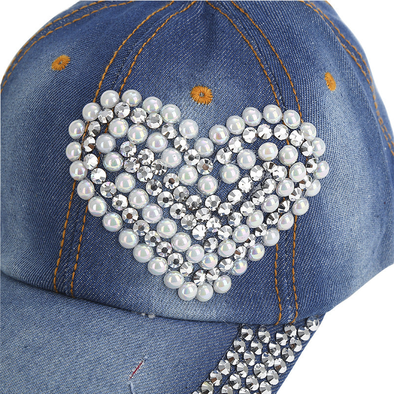 Wholesale Heart-shaped Diamond Denim Baseball Caps