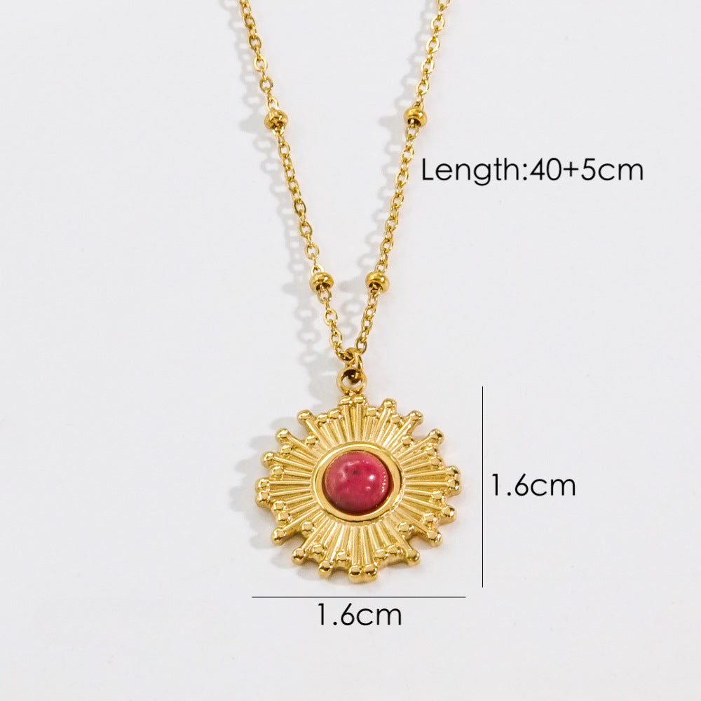 Wholesale Stainless Steel Rhodochrosite Tianhe Stone White Shell Green Diamond Inlaid Necklaces