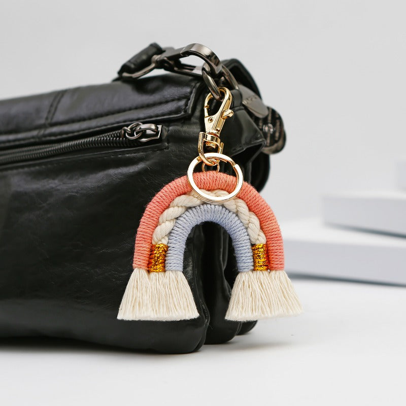 Wholesale Hand Woven Rainbow Fringe Knit Crochet Keychains
