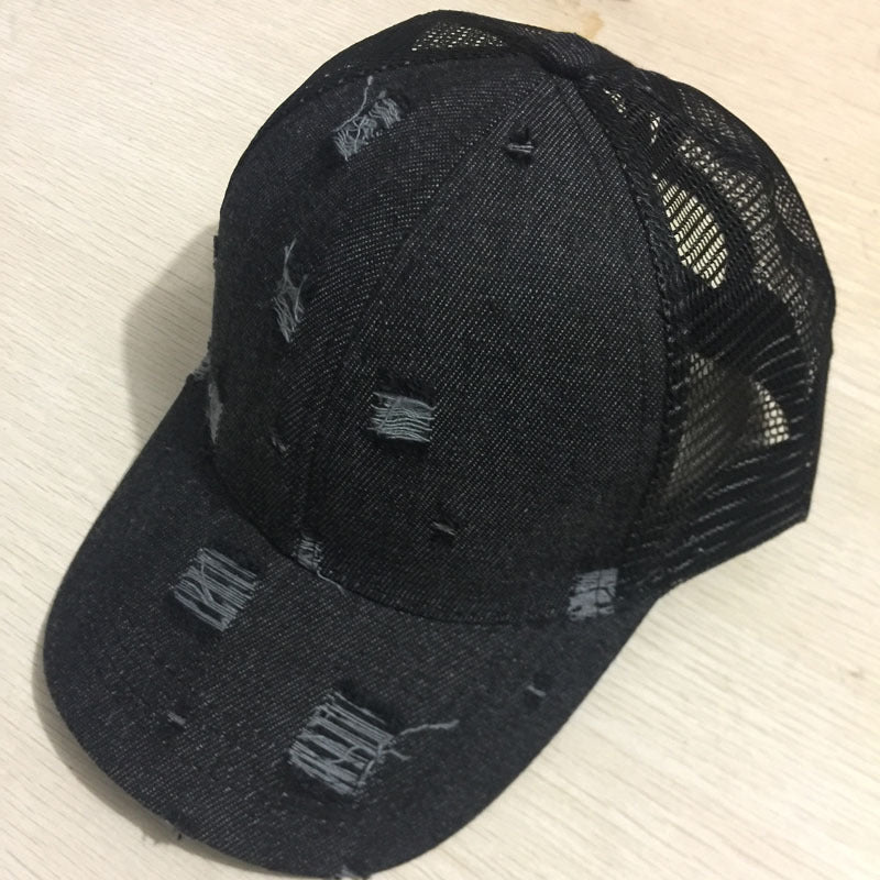 Wholesale Ripped Denim Back Opening Mesh Baseball Cap