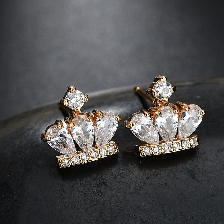 Wholesale Zircon Copper Pure Silver Red Corundum Inlaid Earrings S925 Pure Silver Post Crown Stud Black Ear Clips