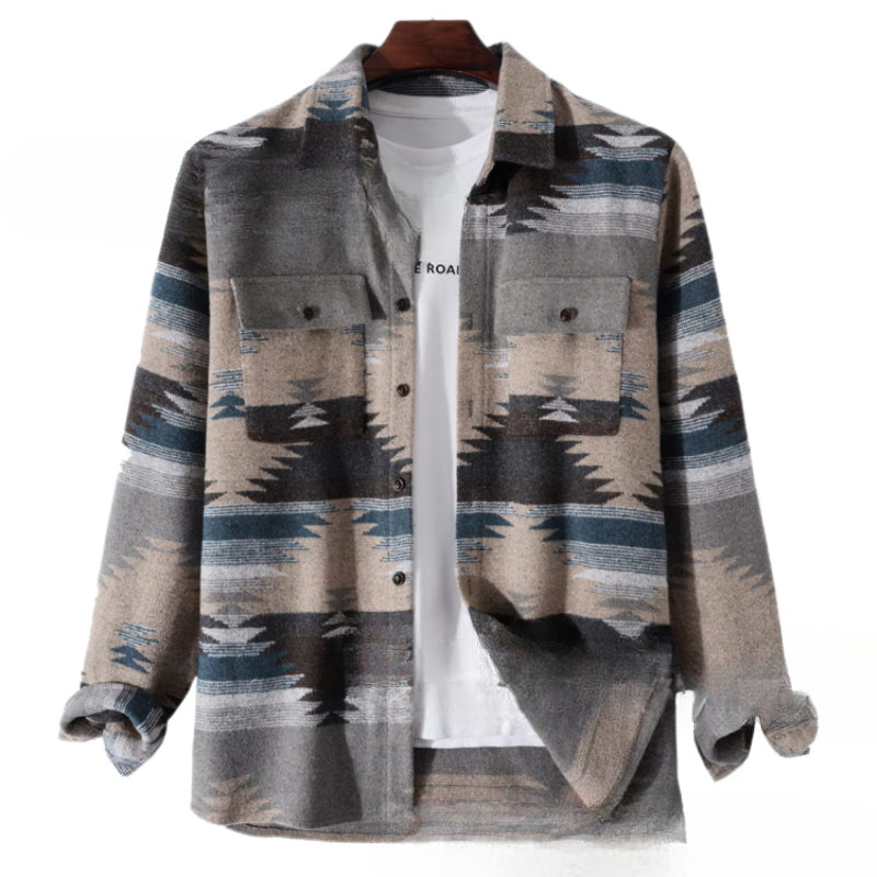 Wholesale Aztec Lapel Long Sleeved Cardigan Cotton Men Clothes