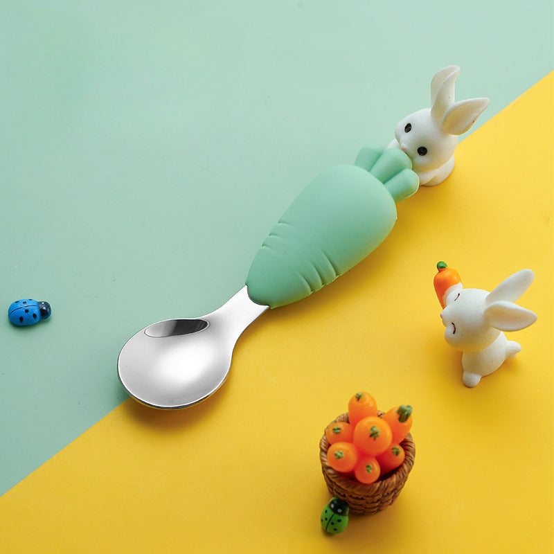 Wholesale Silicone Short Handle Baby Practice Anti-fall Spoon Baby Learning To Eat Training Spoon