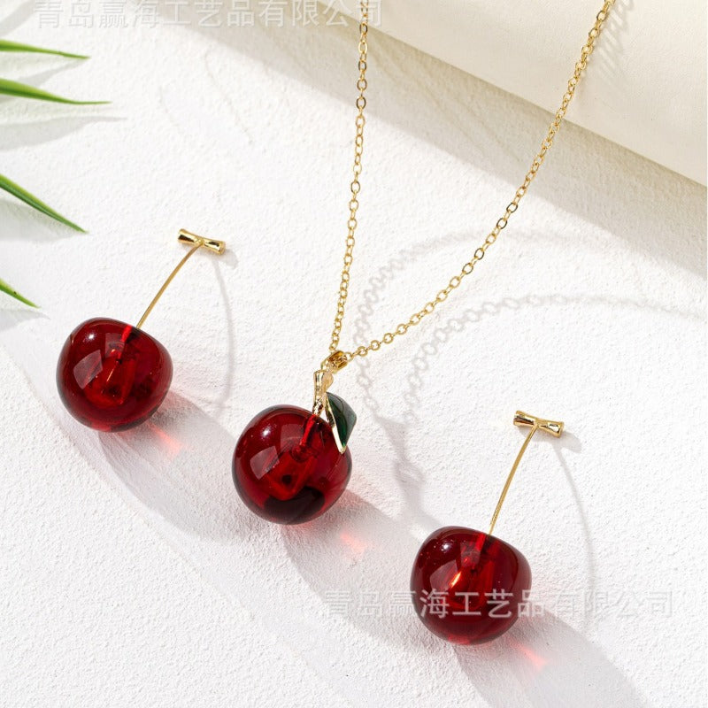 Wholesale High-grade Cherry Cherry Environmentally Friendly Acrylic Fruit Necklace Set