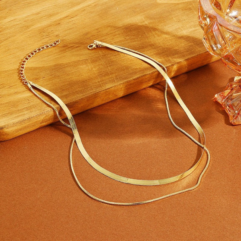 Wholesale Simple Flat Snake Chain Snake Bone Versatile Multi Layered Metal Necklaces
