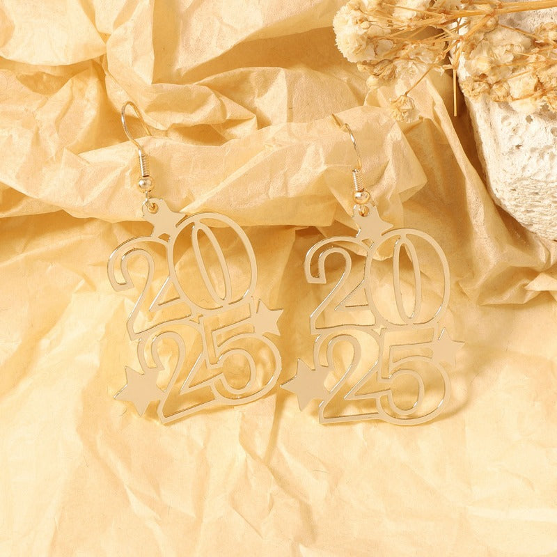 Wholesale Personalized Creative Design Metal Hollow Number 2025 Unique Earrings