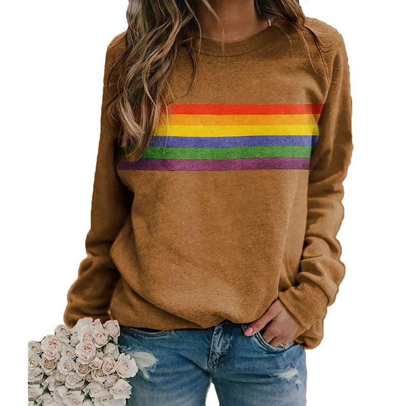 Wholesale Cotton Color Striped Printed Round Neck Pullover Long Sleeves