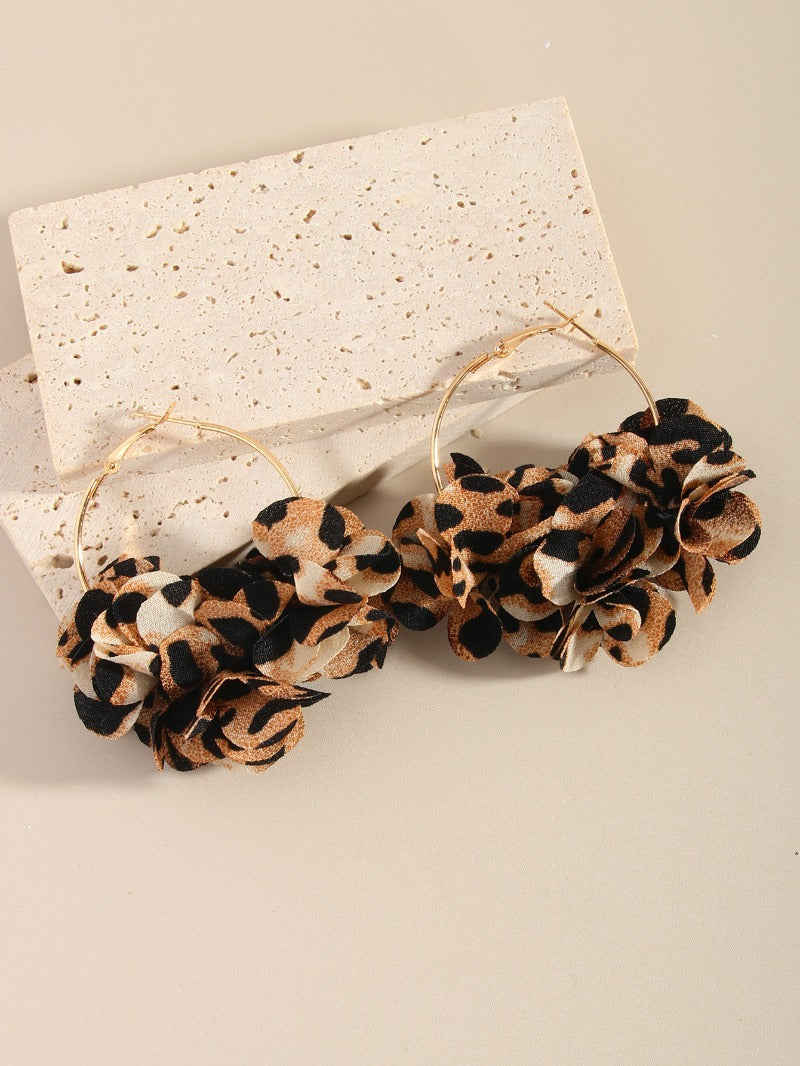 Wholesale Maillard Leopard Print Round Petal European and American Trendy Sweet and Cool High-end Earrings