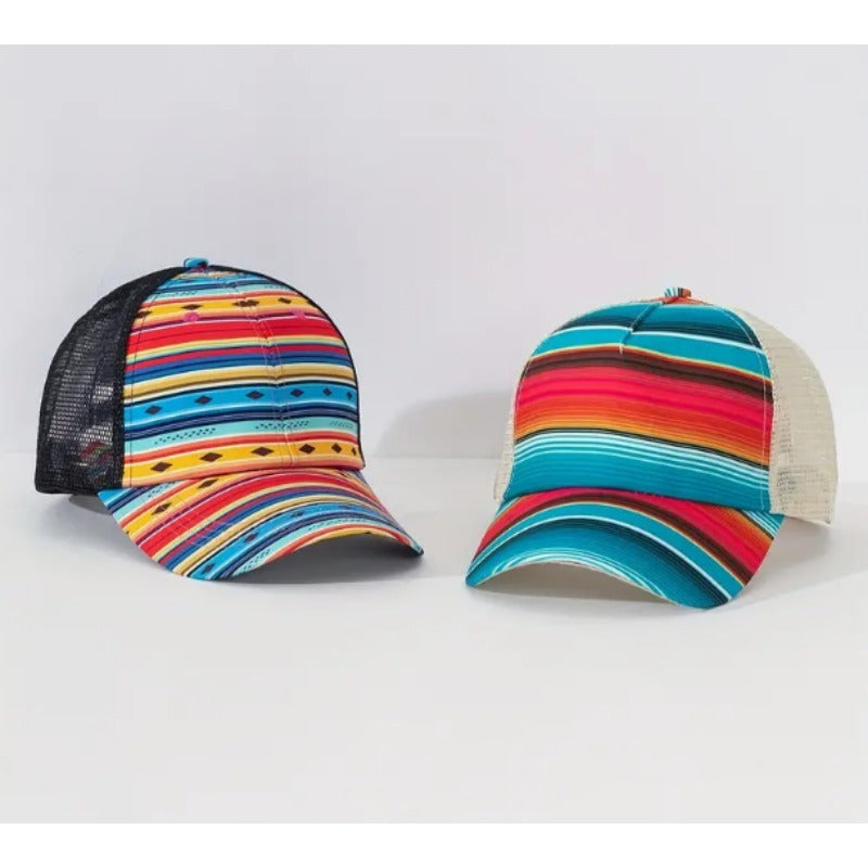 Wholesale Cotton Polyester Cross Ponytail Western Style Aztec Baseball Cap