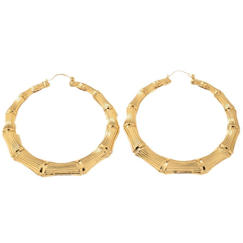 Wholesale Personality Hip-hop Circle Bamboo Exaggerated Design Versatile Niche Earrings
