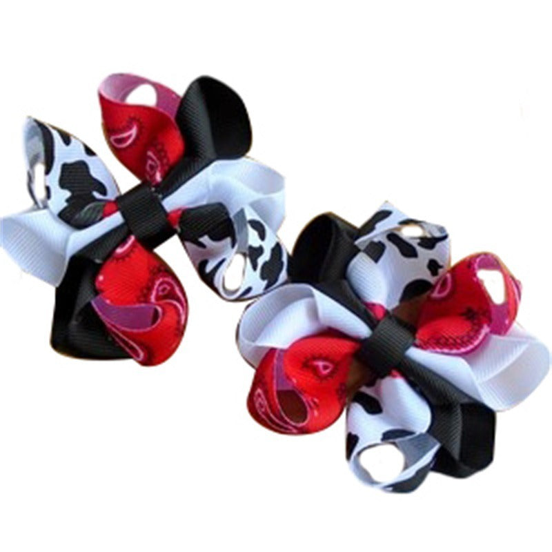 Wholesale 5pcs Cow Pattern Bow Western Cowboy Children's Hairpin