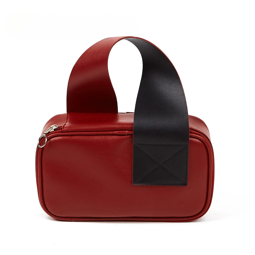 Wholesale Handheld Solid Color Zipper PVC Leather Makeup Bag