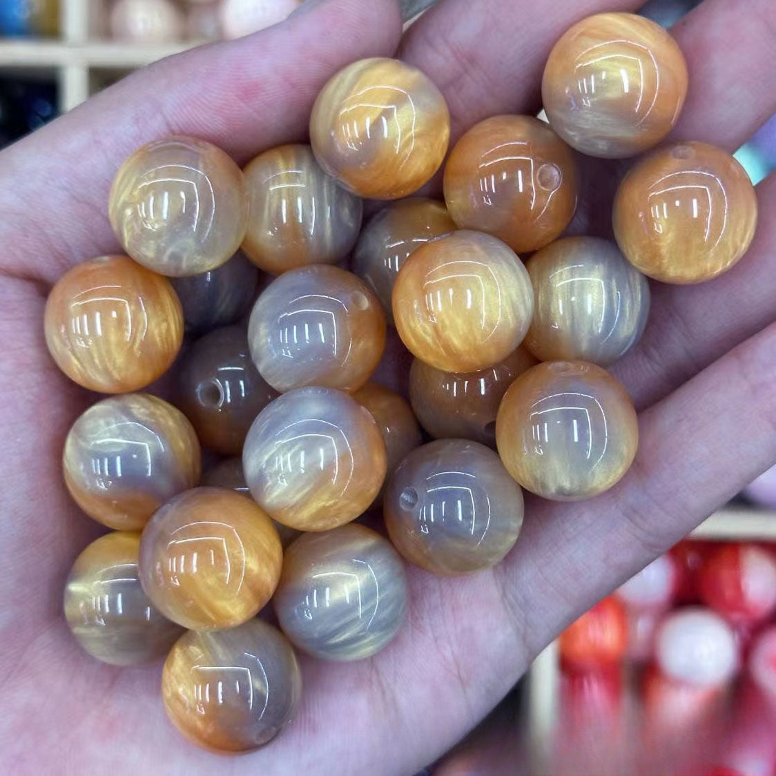 Wholesale 20PCS Pearlescent Moiré Color Gradient Straight Hole Resin Balls