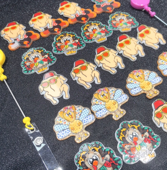 Wholesale 40pcs Mix- 4 Styles Thanksgiving Day  Acrylic Flat Back Badge Scroll Keychain