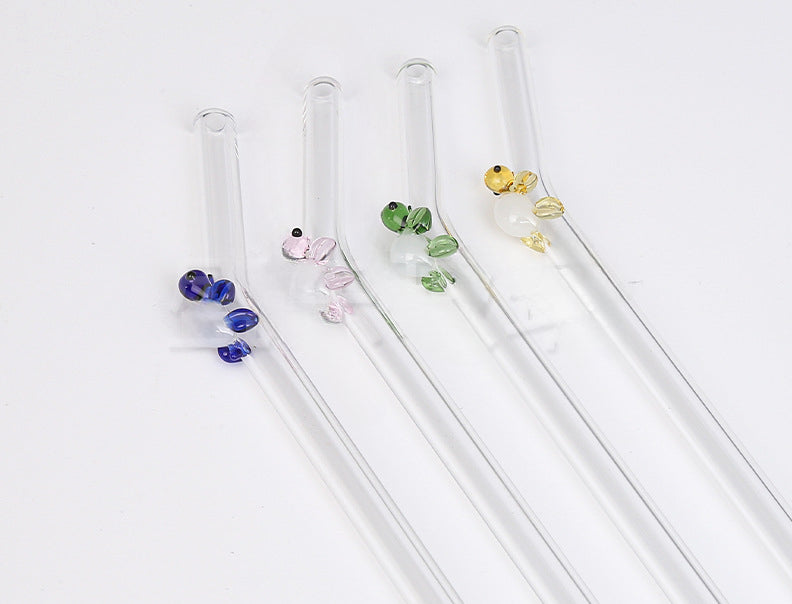 Wholesale Colorful Borosilicate Glass Small Turtle Animal Straws