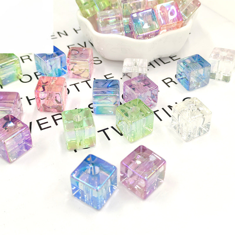 Wholesale 100PCS/Pack Colorful Transparent UV Square 13mm DIY Acrylic Beads
