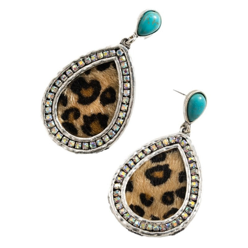 Wholesale Fashion Retro Bohemian Turquoise Leopard Ethnic Style Long Earrings