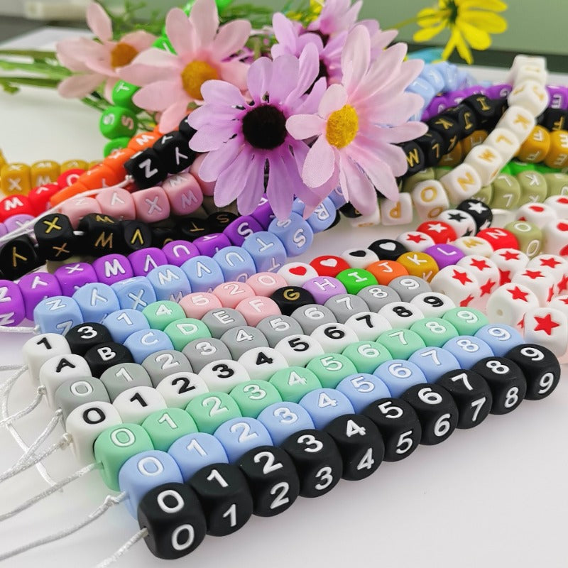 Wholesale 10pcs Silicone Food Grade Teething Diy Bracelet Multi-sided Pacifier Teething English Letter Beads