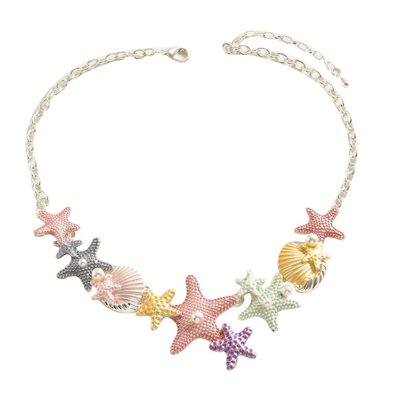Wholesale Star Shell Versatile High End Set with Pearl Drip Oil Clavicle Chain Necklaces