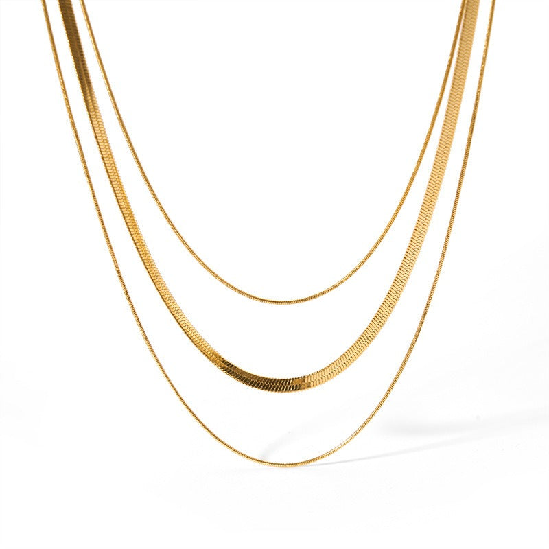 Wholesale Temperament Three-layer Blade Snake Bone Chain Minimalist All-match Gold-plated Stainless Steel Necklaces